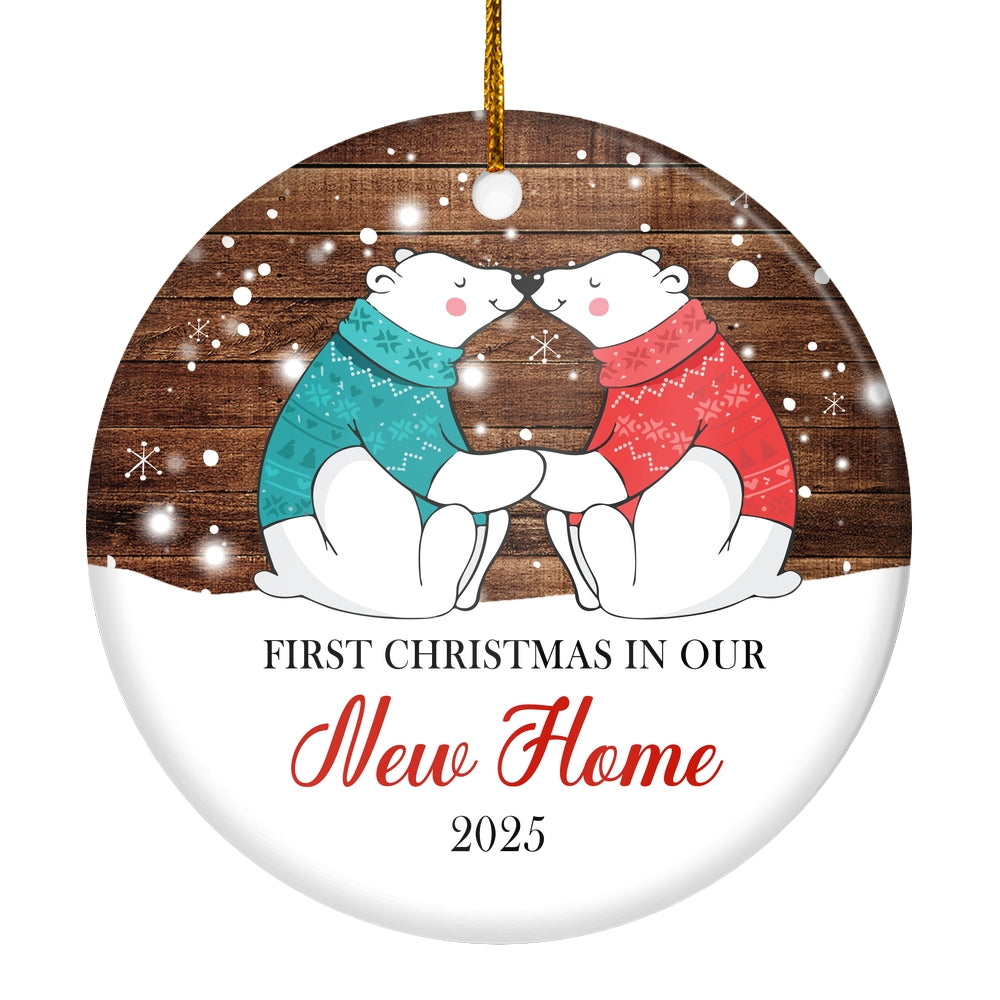 First Christmas In Our New Home New House Bear 2024 Christmas Tree For Wedding Newlywed Couple Christmas Tree Ornament | siriusteestore