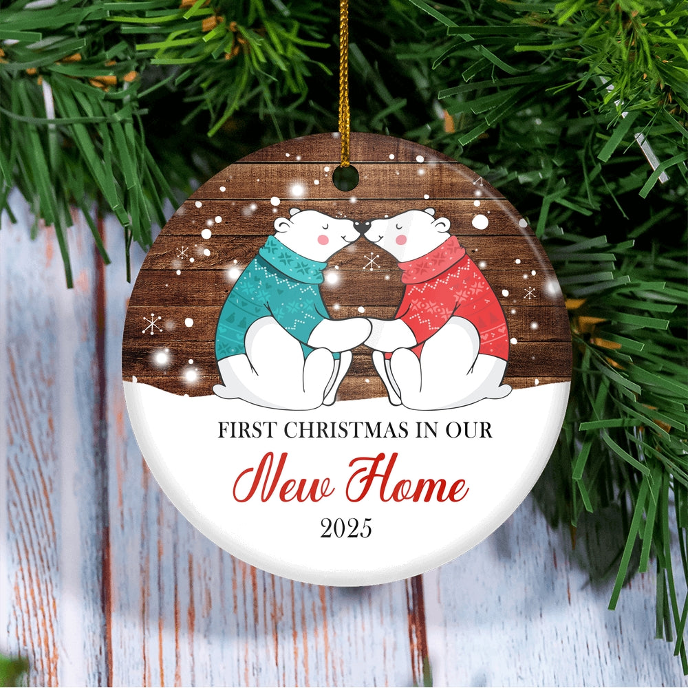 First Christmas In Our New Home New House Bear 2024 Christmas Tree For Wedding Newlywed Couple Christmas Tree Ornament | siriusteestore