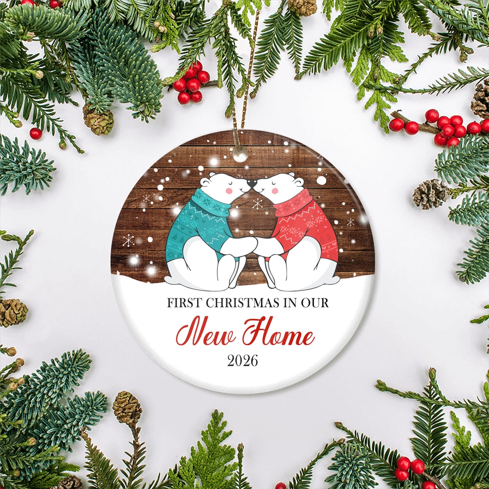 First Christmas In Our New Home New House Bear 2025 Christmas Tree For Wedding Newlywed Couple Tree Ornament | siriusteestore