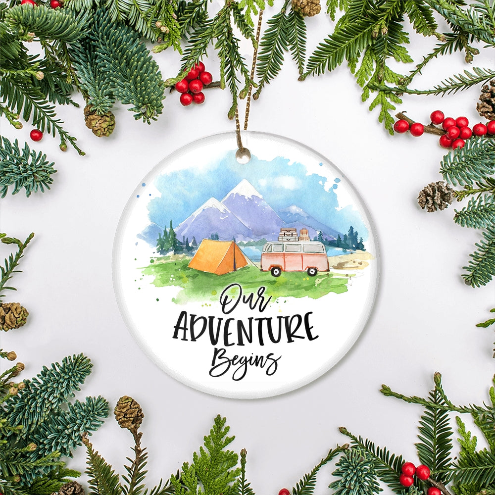 First Christmas Ornaments Rustic With Red Truck And Green Tree First XMAS Wedding Presents For Newlywed Our Adventure Begins Holiday Christmas Tree Ornament | siriusteestore