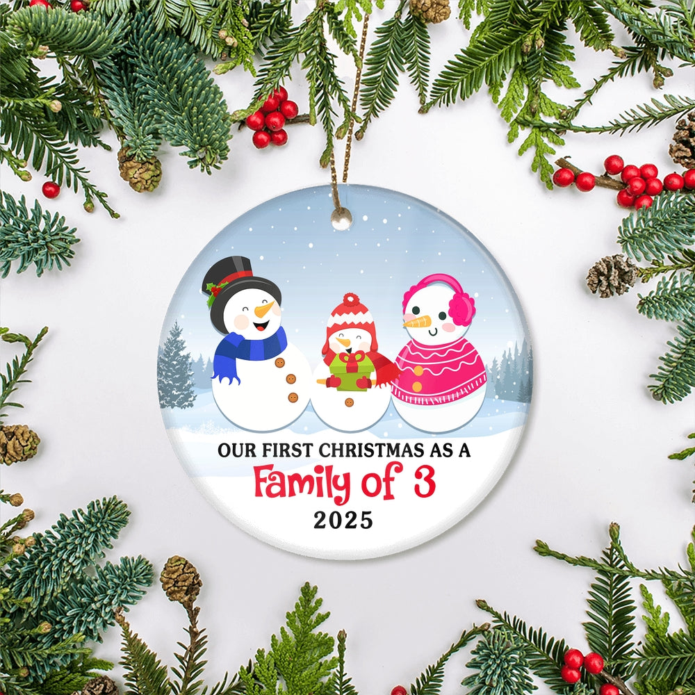 First Christmas as a Family of Three Ornament 2024 1st Christmas as Mommy and Daddy New Parents New Baby Snowman Gift Christmas Tree Ornament | siriusteestore