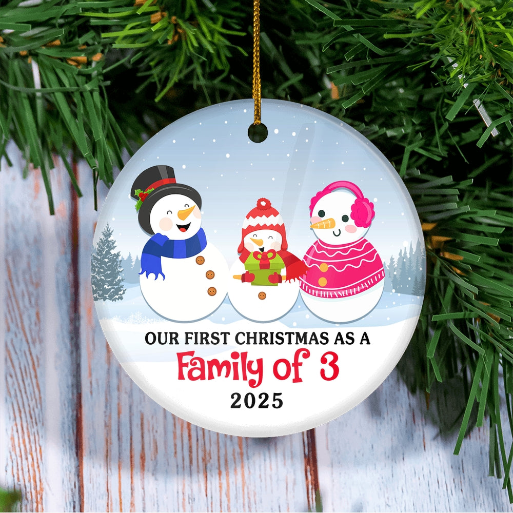 First Christmas as a Family of Three Ornament 2024 1st Christmas as Mommy and Daddy New Parents New Baby Snowman Gift Christmas Tree Ornament | siriusteestore