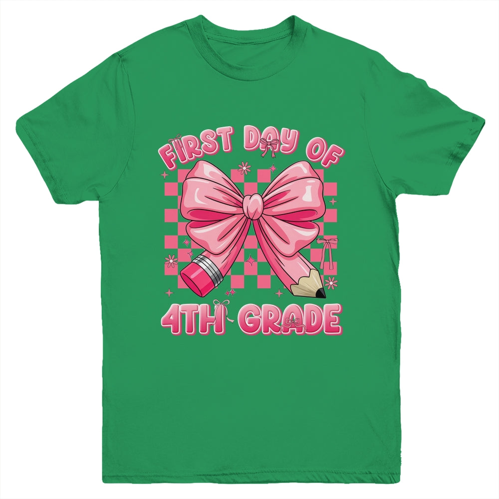 First Day Of 4th Grade Coquette Back To School Girls Kids Youth Shirt | siriusteestore