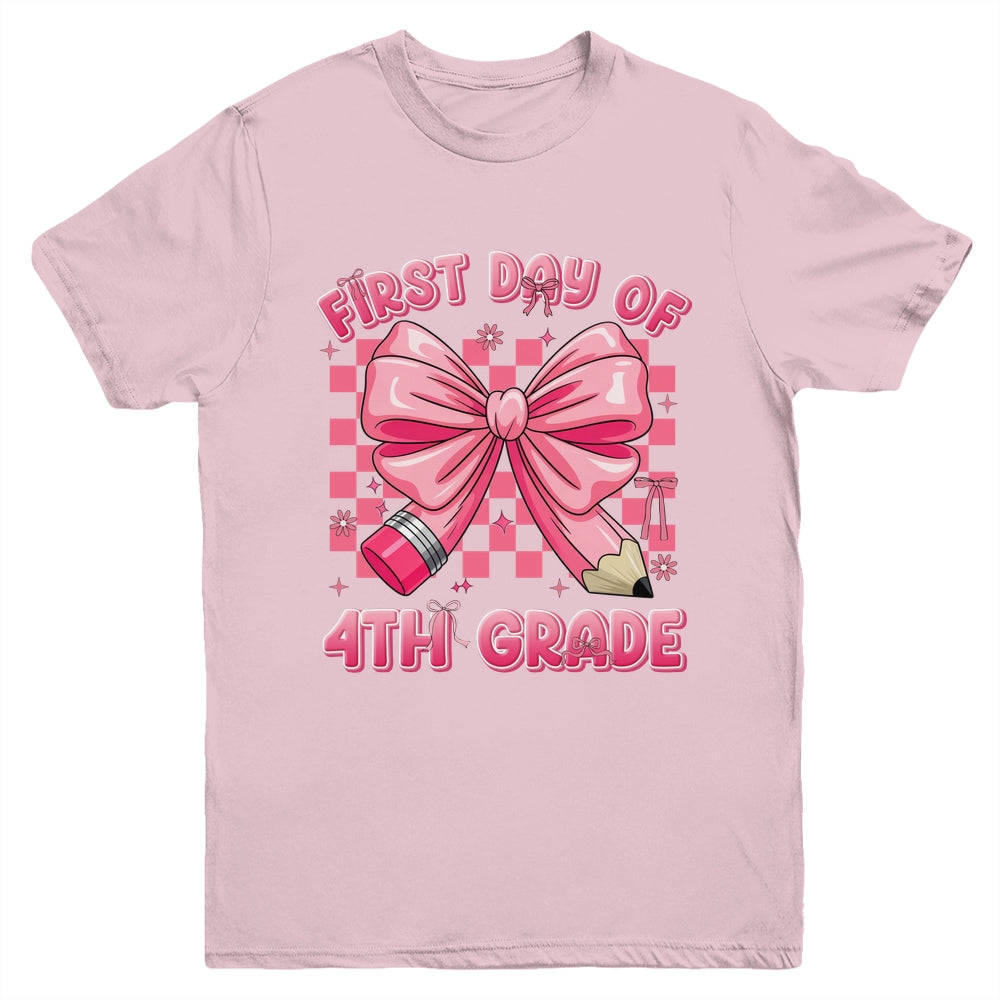 First Day Of 4th Grade Coquette Back To School Girls Kids Youth Shirt | siriusteestore