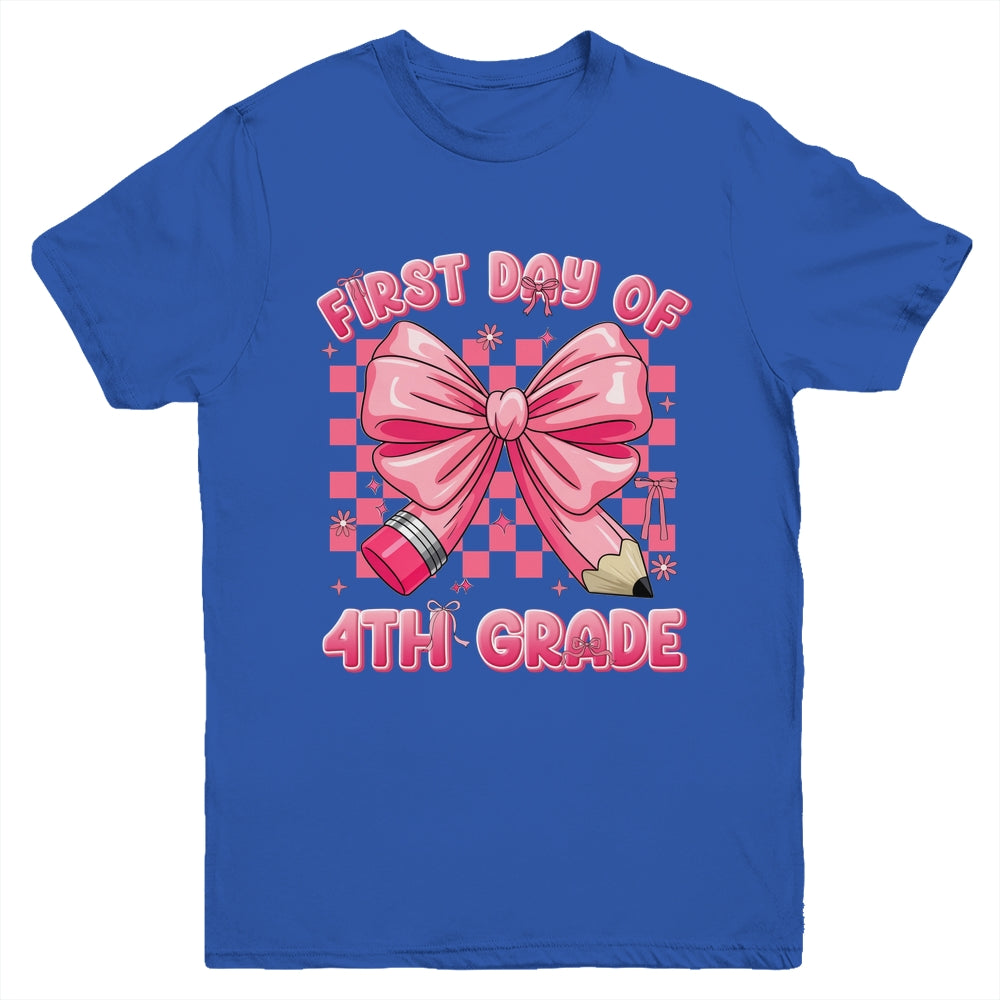 First Day Of 4th Grade Coquette Back To School Girls Kids Youth Shirt | siriusteestore