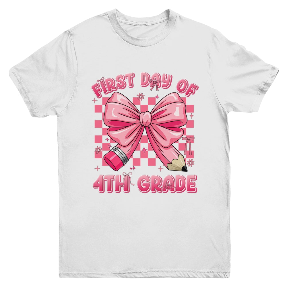 First Day Of 4th Grade Coquette Back To School Girls Kids Youth Shirt | siriusteestore