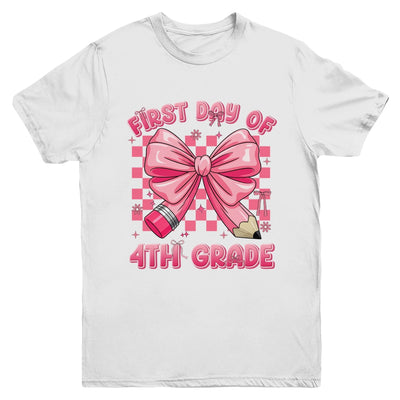 First Day Of 4th Grade Coquette Back To School Girls Kids Youth Shirt | siriusteestore