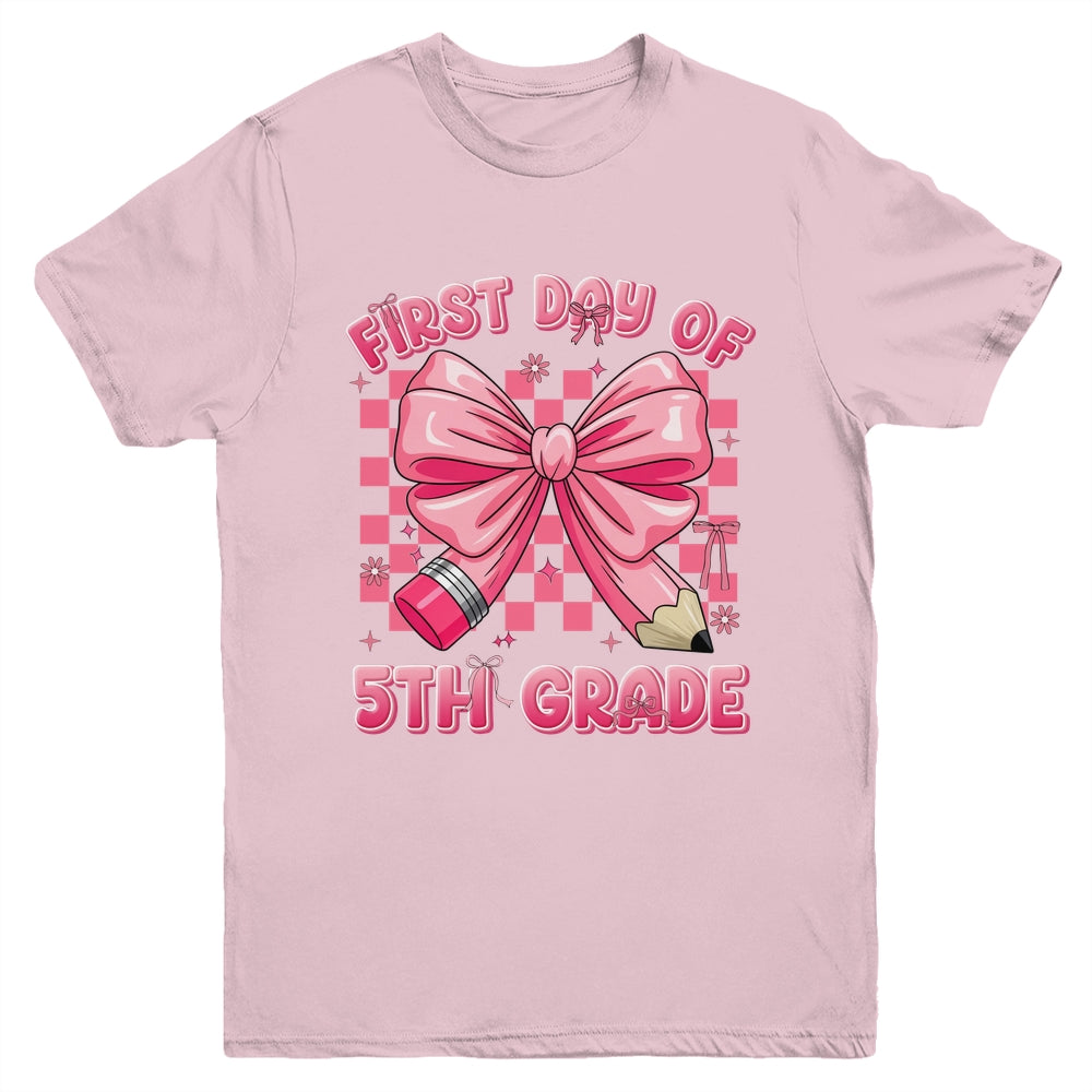 First Day Of 5th Grade Coquette Back To School Girls Kids Youth Shirt | siriusteestore