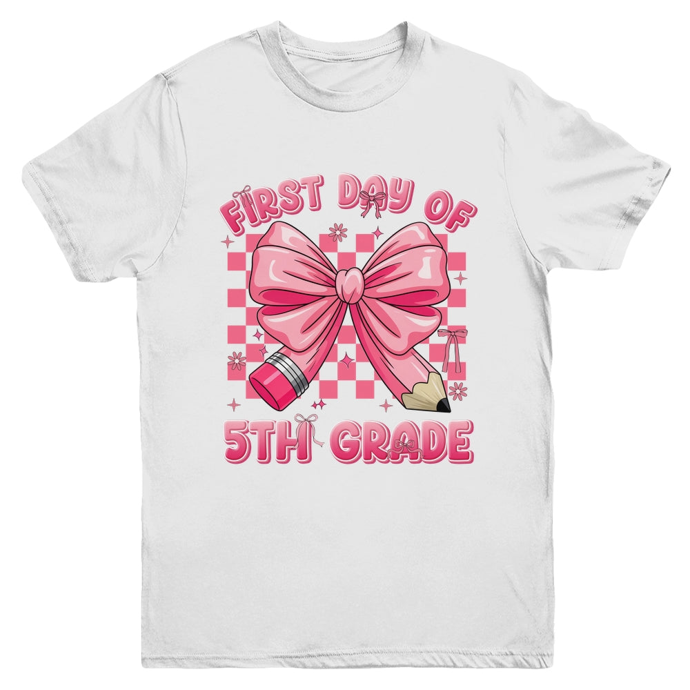 First Day Of 5th Grade Coquette Back To School Girls Kids Youth Shirt | siriusteestore