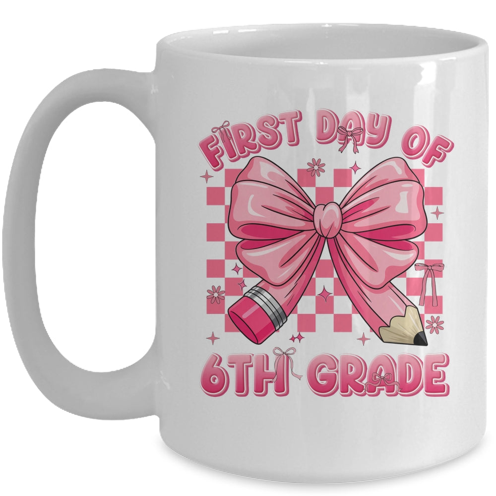 First Day Of 6th Grade Coquette Back To School Girls Kids Mug | siriusteestore
