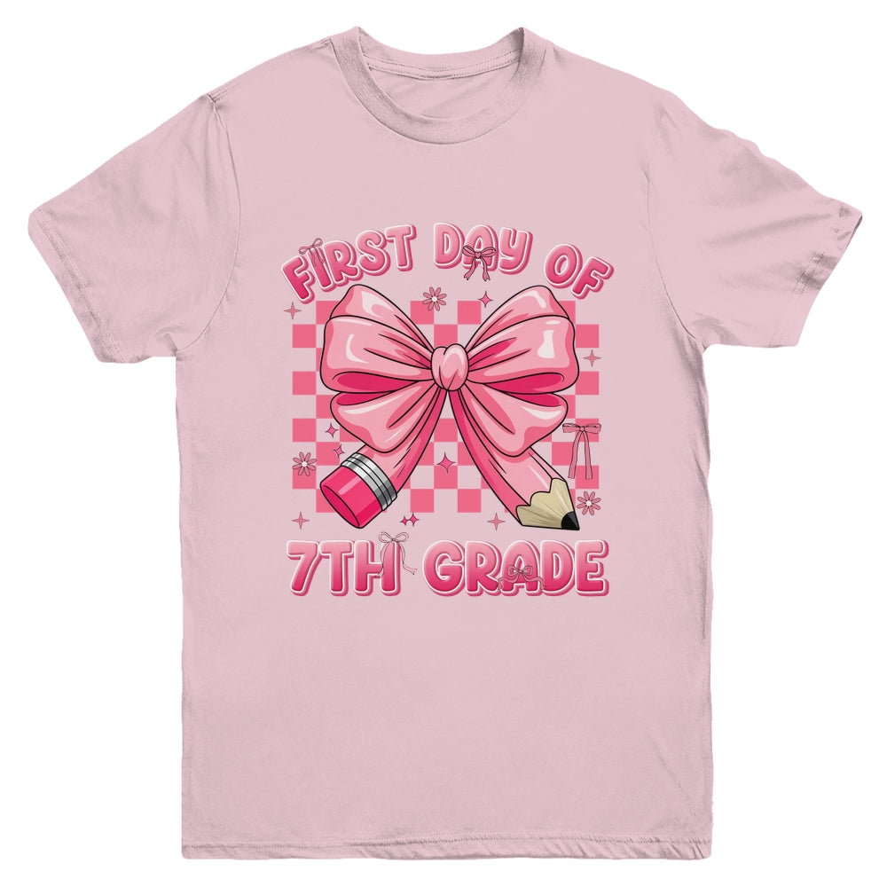 First Day Of 7th Grade Coquette Back To School Girls Kids Youth Shirt | siriusteestore