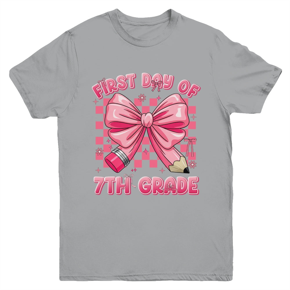 First Day Of 7th Grade Coquette Back To School Girls Kids Youth Shirt | siriusteestore