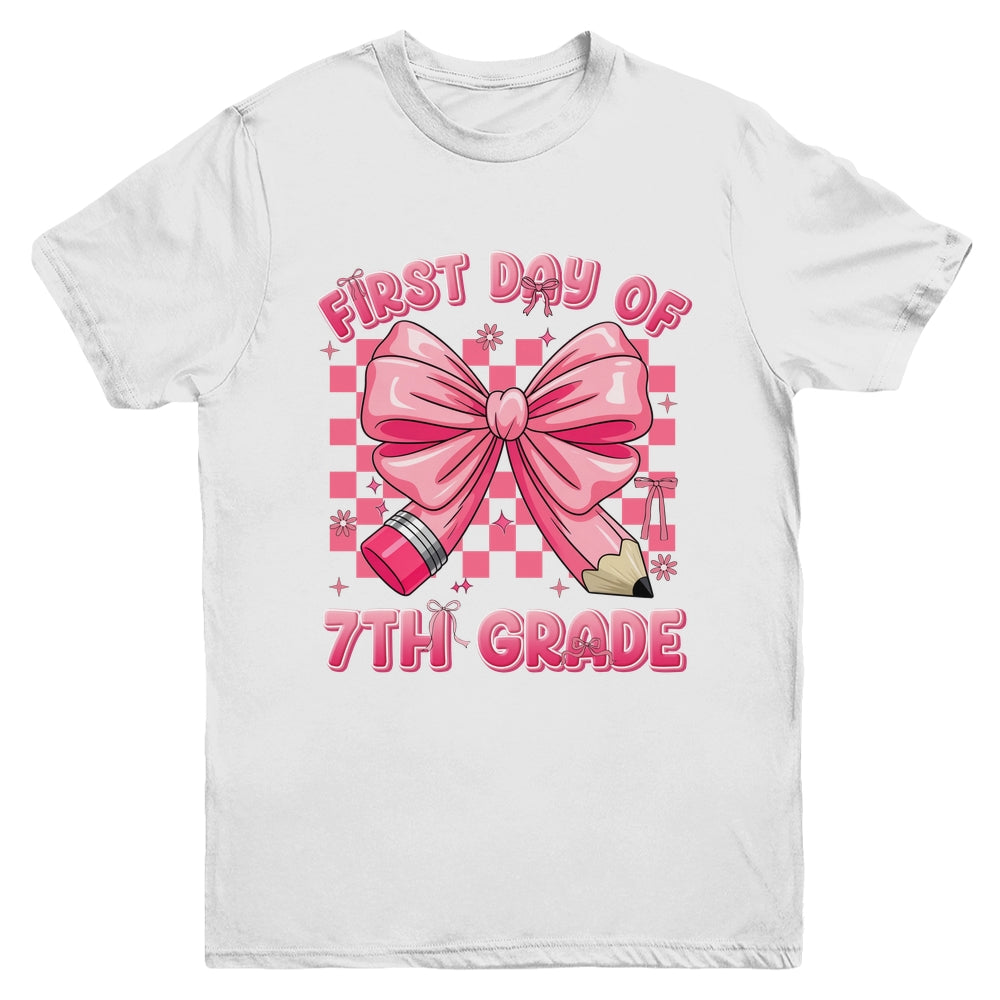 First Day Of 7th Grade Coquette Back To School Girls Kids Youth Shirt | siriusteestore