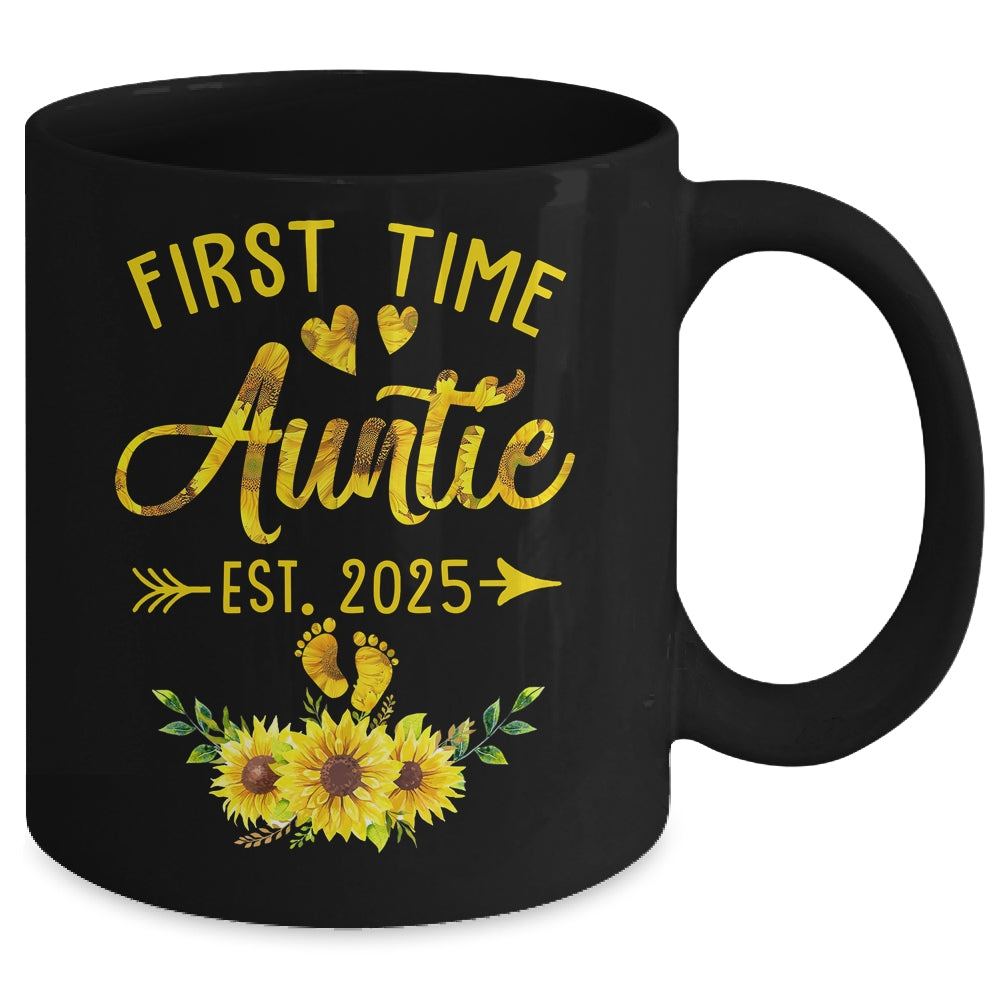 First Time Auntie Est 2025 Sunflower Promoted To Auntie Mug | siriusteestore