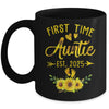 First Time Auntie Est 2025 Sunflower Promoted To Auntie Mug | siriusteestore