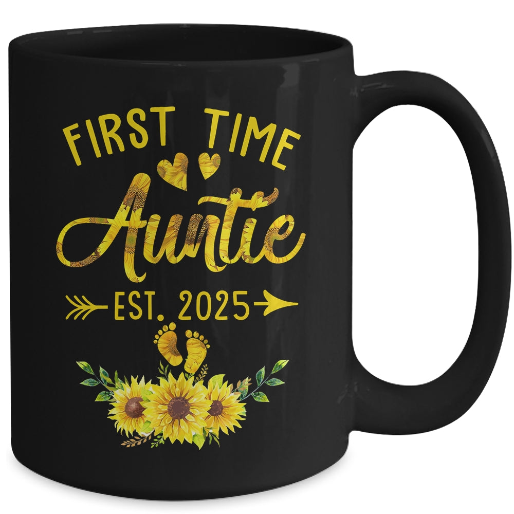 First Time Auntie Est 2025 Sunflower Promoted To Auntie Mug | siriusteestore