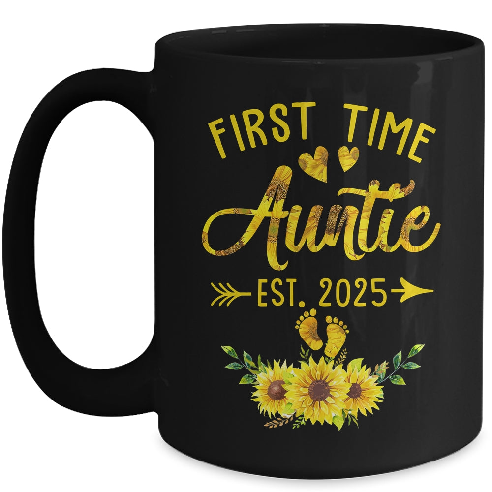 First Time Auntie Est 2025 Sunflower Promoted To Auntie Mug | siriusteestore