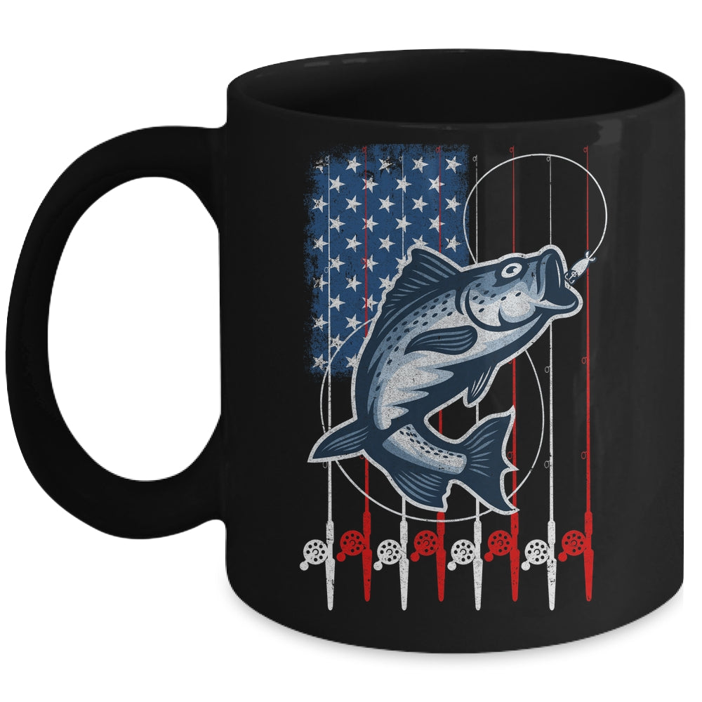 Fishing American Flag Vintage USA Bass Fisherman Mug | siriusteestore