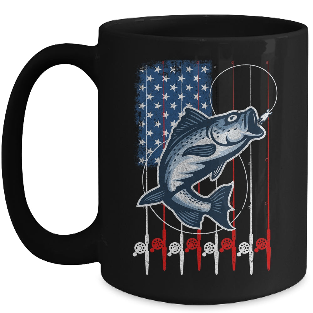 Fishing American Flag Vintage USA Bass Fisherman Mug | siriusteestore