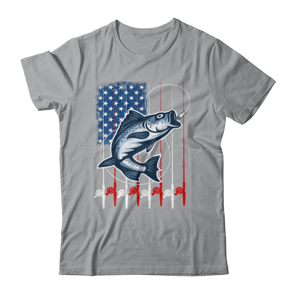 Fishing American Flag Vintage USA Bass Fisherman Shirt & Hoodie | siriusteestore