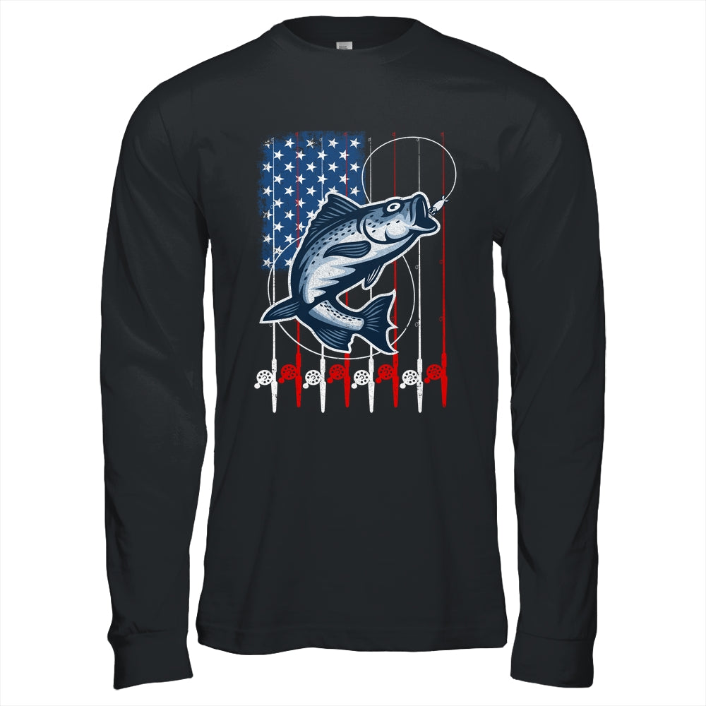 Fishing American Flag Vintage USA Bass Fisherman Shirt & Hoodie | siriusteestore