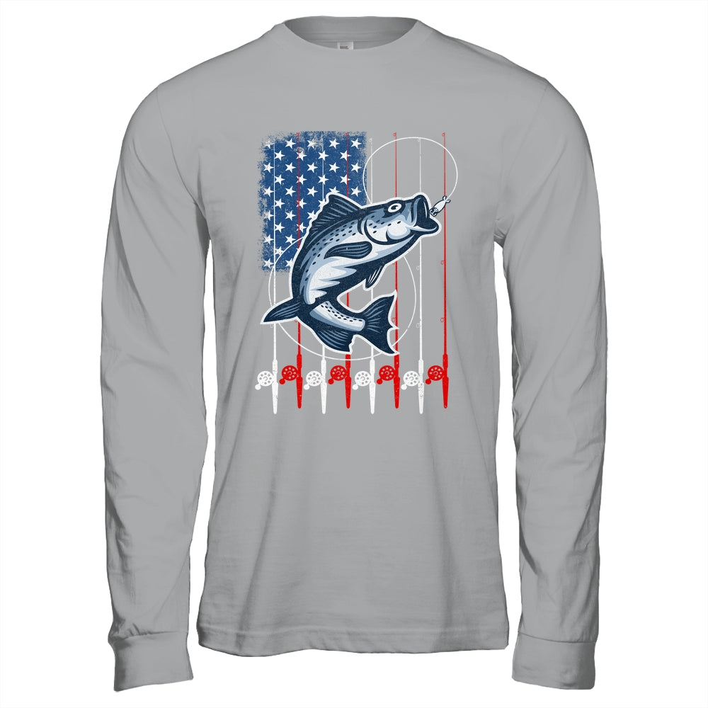 Fishing American Flag Vintage USA Bass Fisherman Shirt & Hoodie | siriusteestore