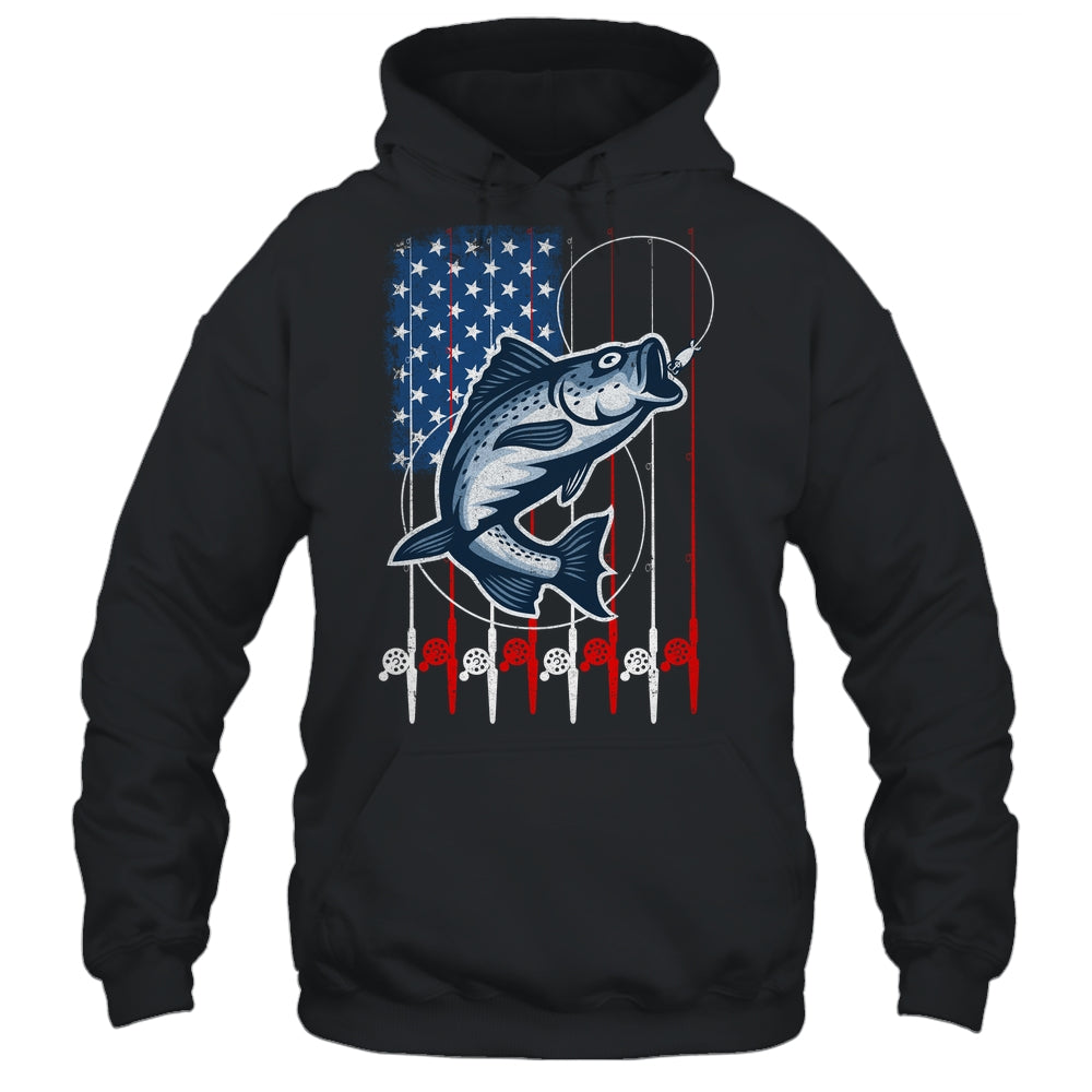 Fishing American Flag Vintage USA Bass Fisherman Shirt & Hoodie | siriusteestore