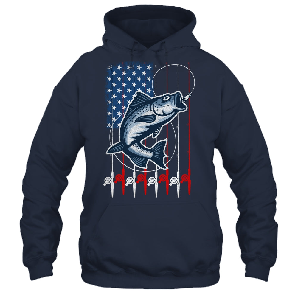 Fishing American Flag Vintage USA Bass Fisherman Shirt & Hoodie | siriusteestore