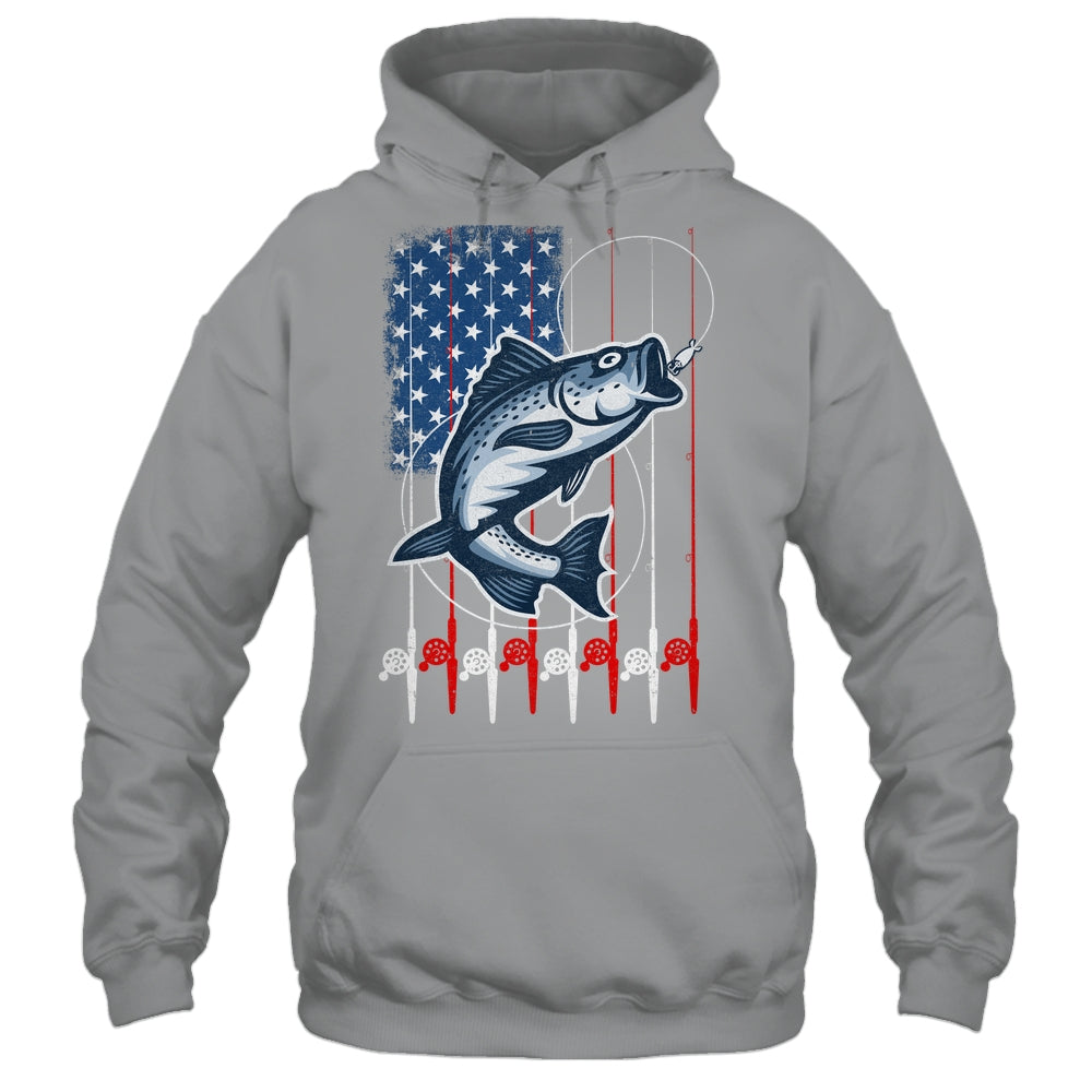 Fishing American Flag Vintage USA Bass Fisherman Shirt & Hoodie | siriusteestore