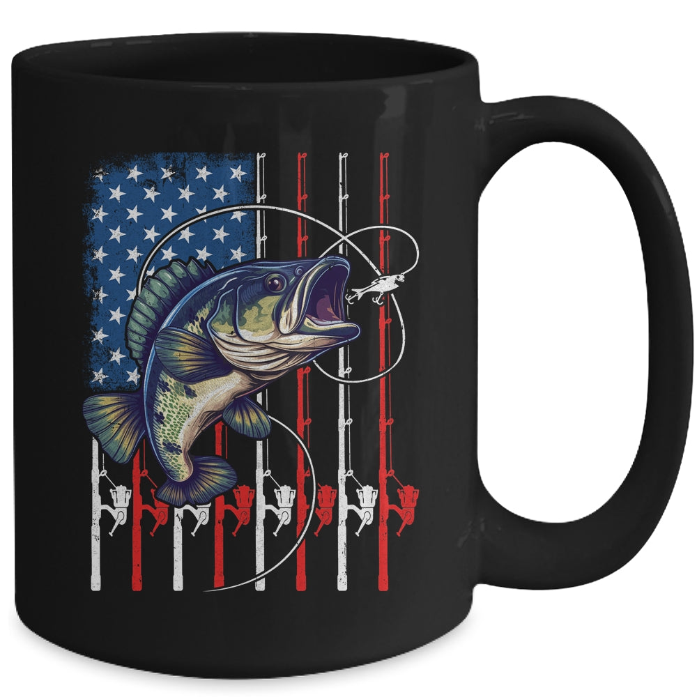 Fishing Art For Men Women American Flag USA Fishing Lover Mug | siriusteestore
