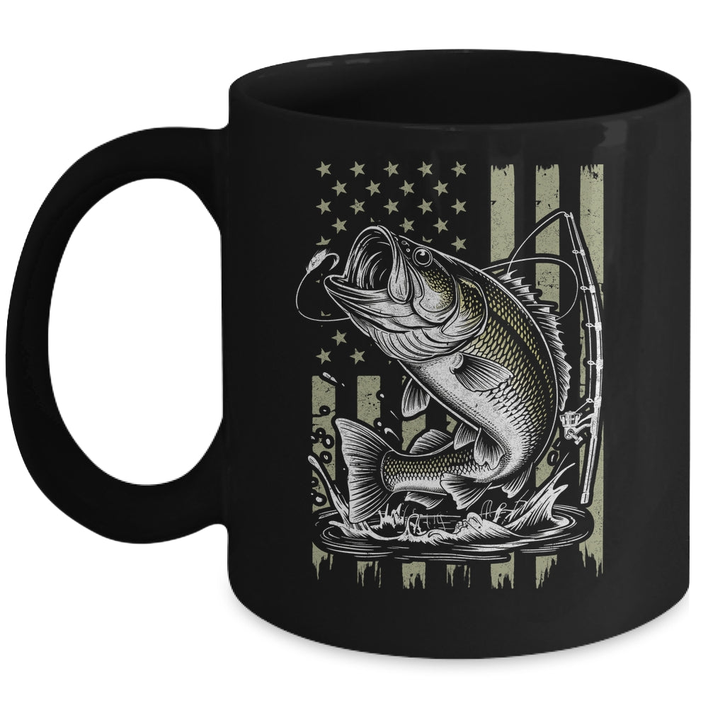 Fishing Camo Bass Fish American Flag Boy Men Fisherman Mug | siriusteestore