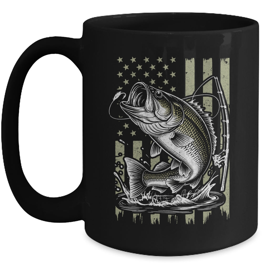 Fishing Camo Bass Fish American Flag Boy Men Fisherman Mug | siriusteestore