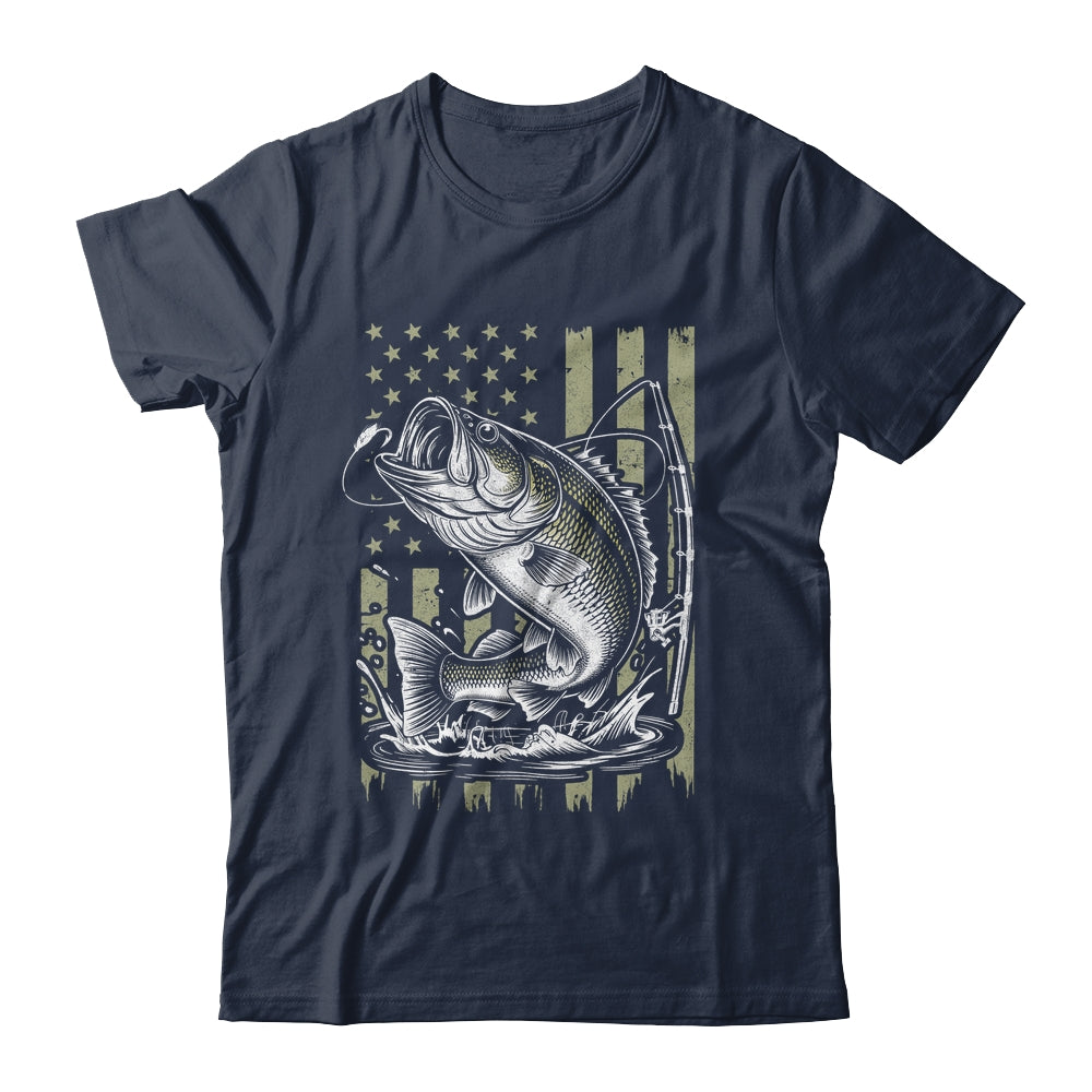 Fishing Camo Bass Fish American Flag Boy Men Fisherman Shirt & Hoodie | siriusteestore