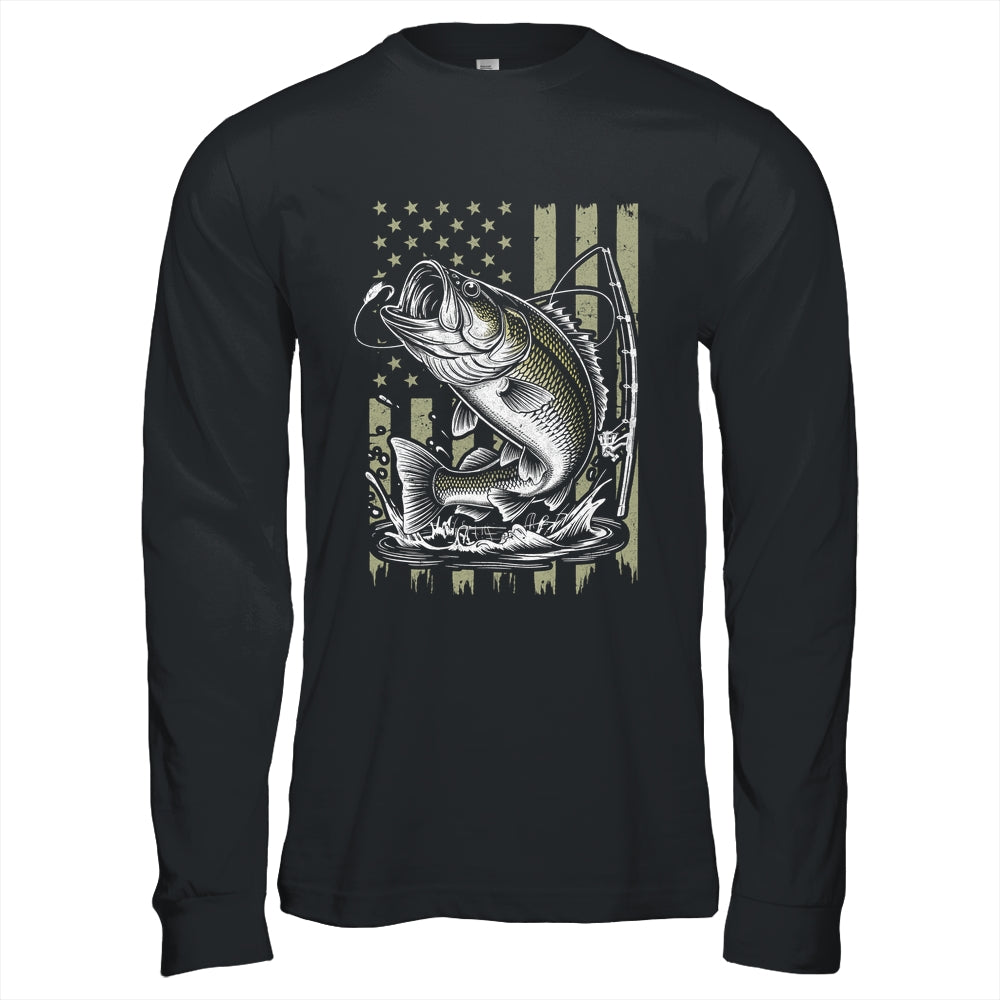 Fishing Camo Bass Fish American Flag Boy Men Fisherman Shirt & Hoodie | siriusteestore