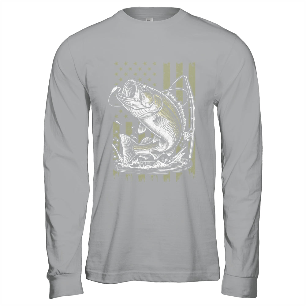 Fishing Camo Bass Fish American Flag Boy Men Fisherman Shirt & Hoodie | siriusteestore