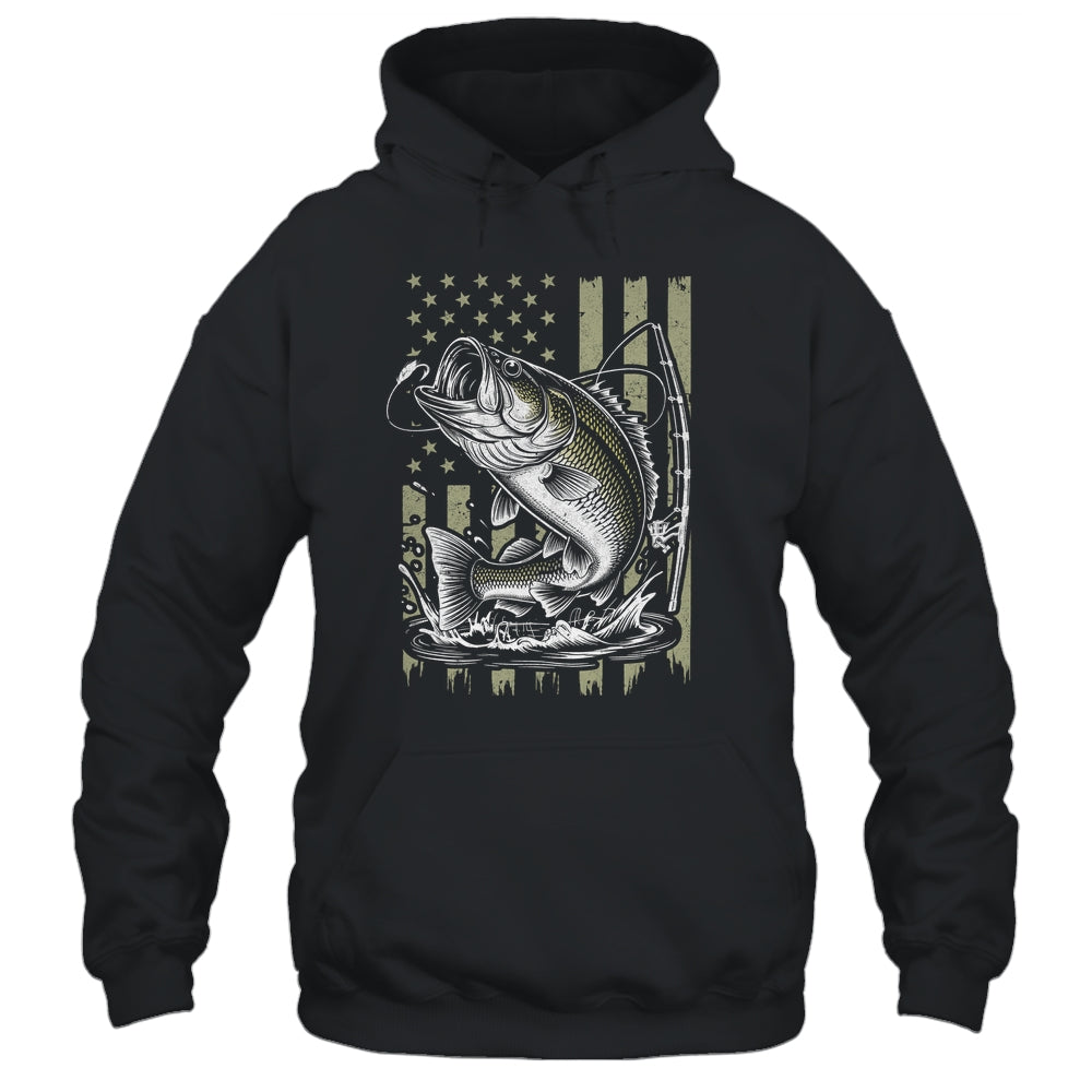 Fishing Camo Bass Fish American Flag Boy Men Fisherman Shirt & Hoodie | siriusteestore