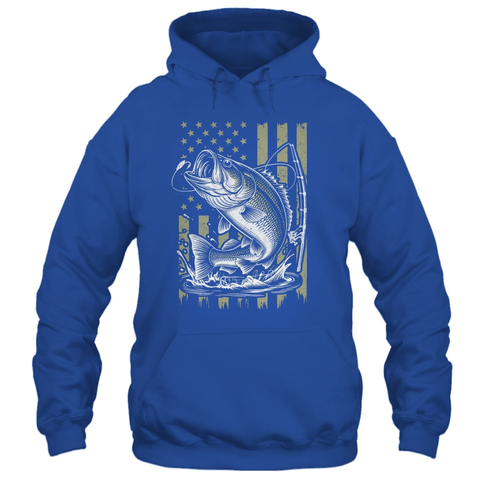 Fishing Camo Bass Fish American Flag Boy Men Fisherman Shirt & Hoodie | siriusteestore