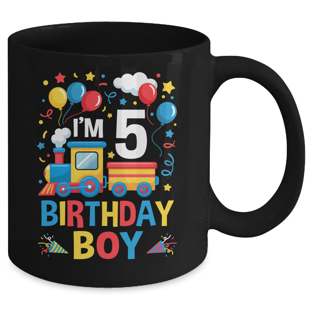 Five 5yr 5th Kids Boys Girls Train Birthday Boy 5 Years Old Mug | siriusteestore