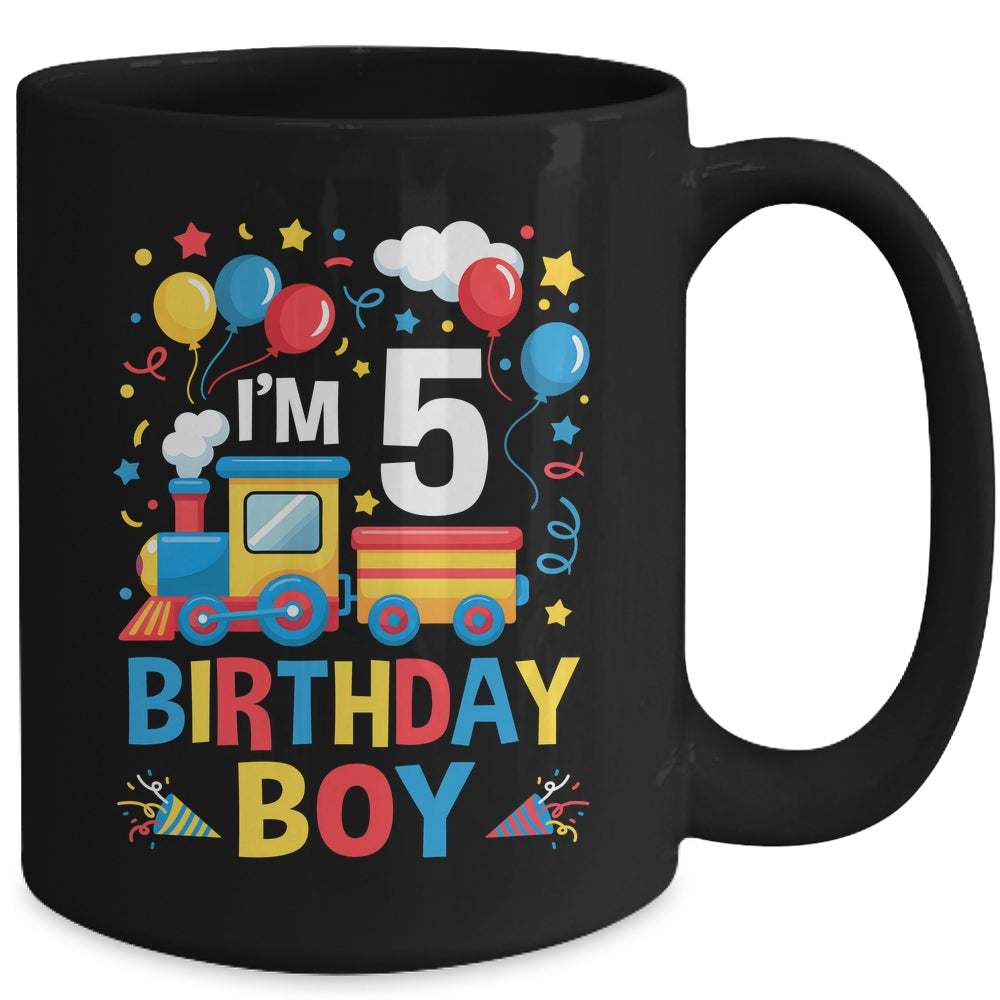 Five 5yr 5th Kids Boys Girls Train Birthday Boy 5 Years Old Mug | siriusteestore