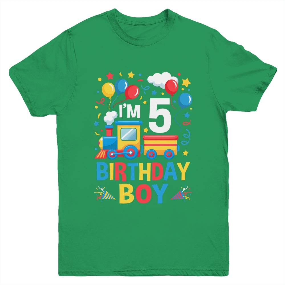 Five 5yr 5th Kids Boys Girls Train Birthday Boy 5 Years Old Youth Shirt | siriusteestore