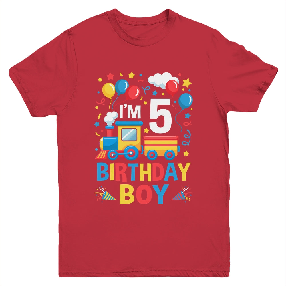 Five 5yr 5th Kids Boys Girls Train Birthday Boy 5 Years Old Youth Shirt | siriusteestore