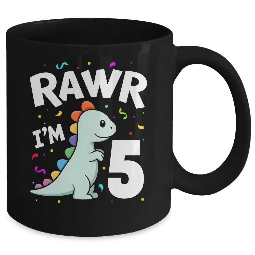 Five Rawr I'm 5 Years Old T Rex Dinosaur 5th Birthday Boys Mug | siriusteestore