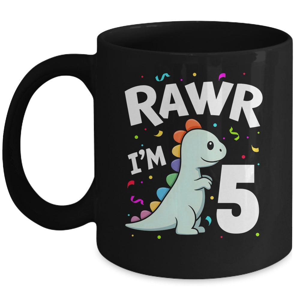 Five Rawr I'm 5 Years Old T Rex Dinosaur 5th Birthday Boys Mug | siriusteestore
