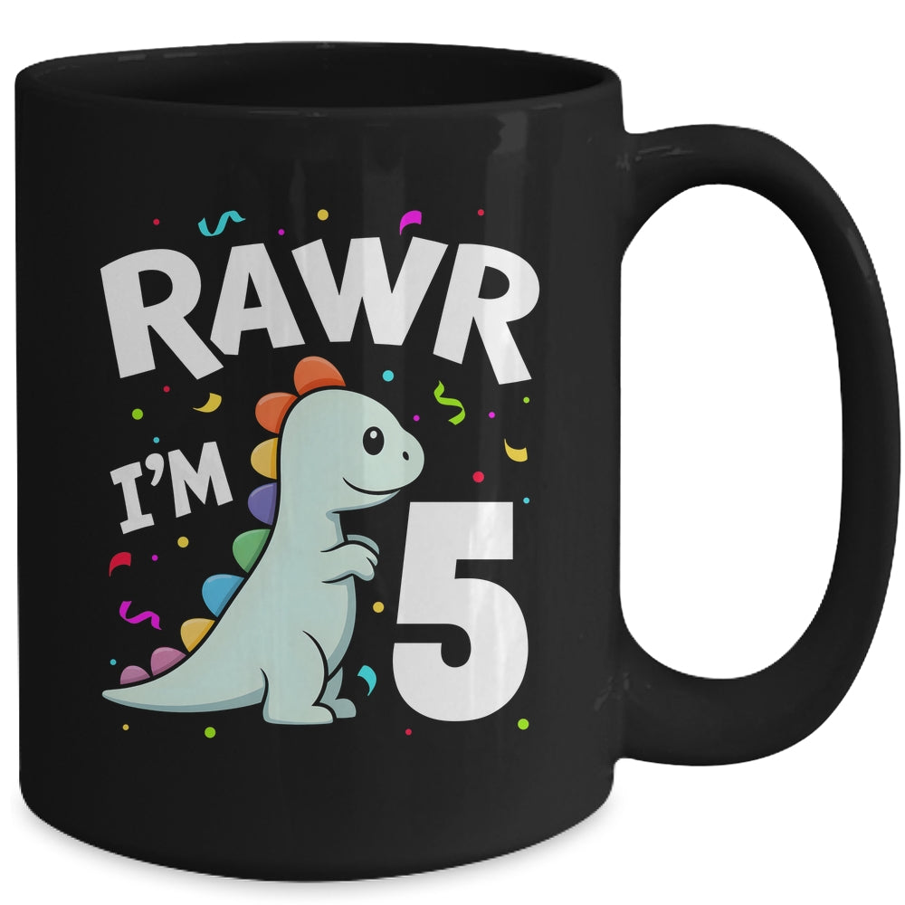 Five Rawr I'm 5 Years Old T Rex Dinosaur 5th Birthday Boys Mug | siriusteestore