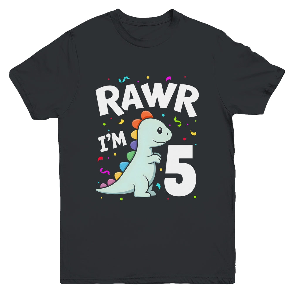Five Rawr I'm 5 Years Old T Rex Dinosaur 5th Birthday Boys Youth Shirt | siriusteestore