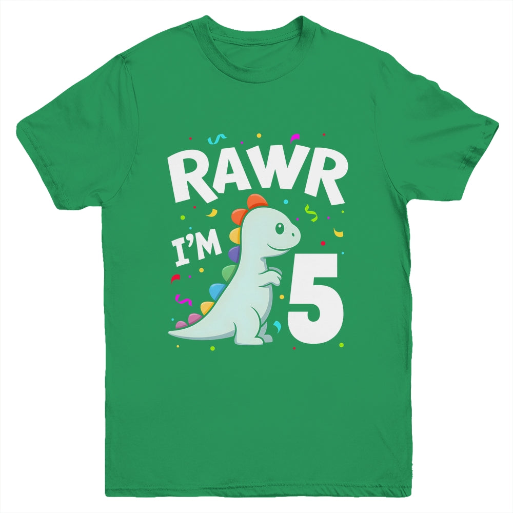 Five Rawr I'm 5 Years Old T Rex Dinosaur 5th Birthday Boys Youth Shirt | siriusteestore