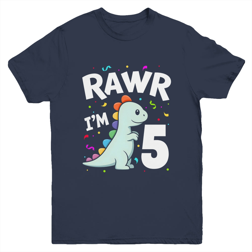 Five Rawr I'm 5 Years Old T Rex Dinosaur 5th Birthday Boys Youth Shirt | siriusteestore