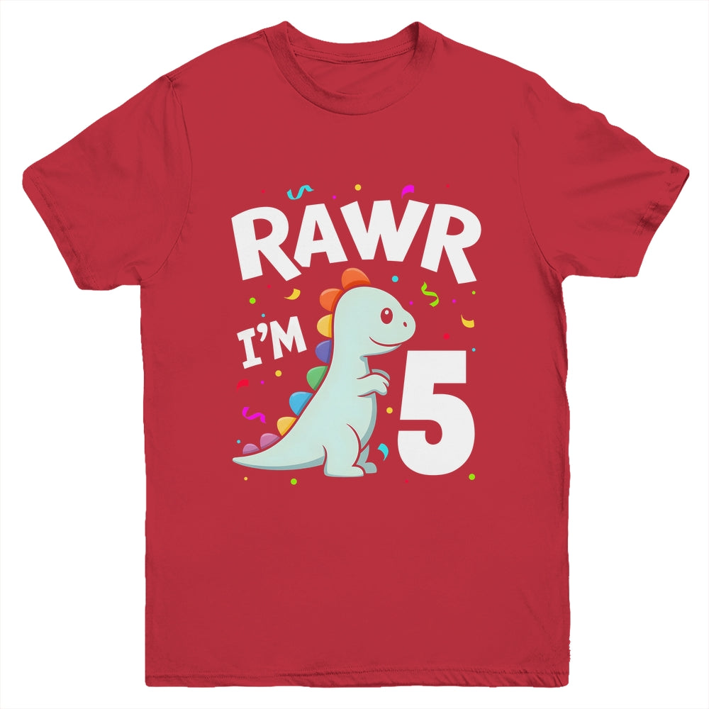Five Rawr I'm 5 Years Old T Rex Dinosaur 5th Birthday Boys Youth Shirt | siriusteestore