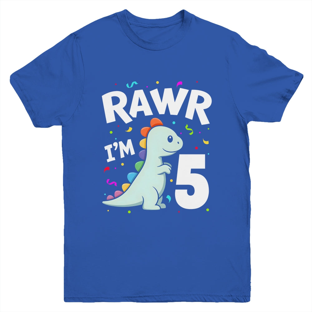 Five Rawr I'm 5 Years Old T Rex Dinosaur 5th Birthday Boys Youth Shirt | siriusteestore