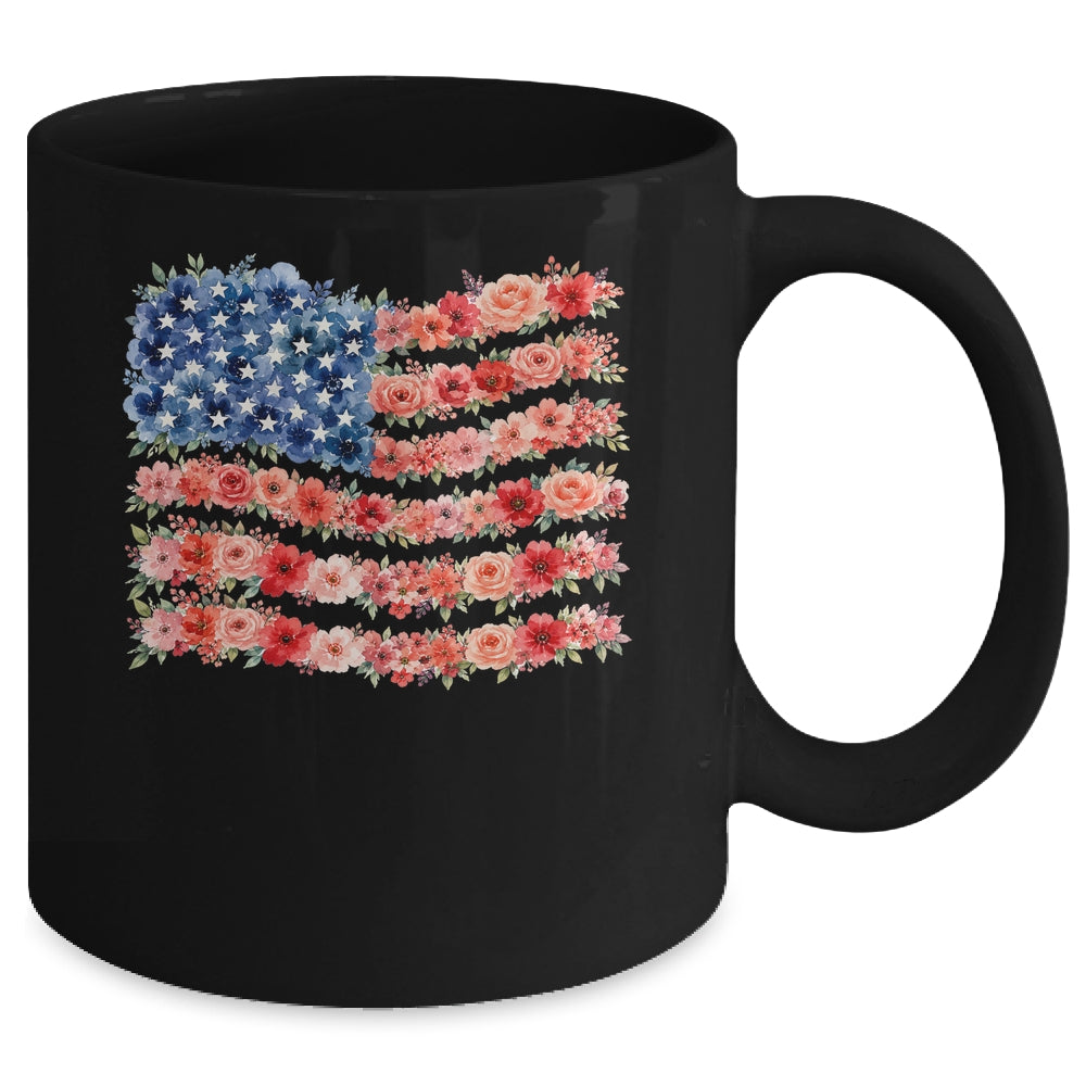 Floral American Flag Flowers Wildflowers 4Th Of July Mug | siriusteestore